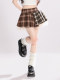 HTYM retro contrasting color design mesh plaided skirt for women with high waist slim A-line pleated skirt
