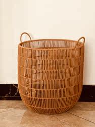 Imitation Rattan Laundry Basket, Dirty Clothes Storage Basket, Dirty Clothes Hamper, Household Bathroom Laundry Basket, Waterproof Dirty Clothes Basket, Large Capacity