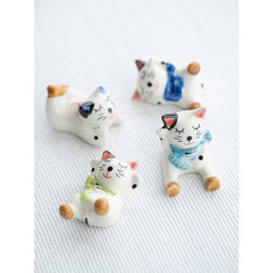 Small Rooftop Zakka Japanese-Style Long-Eared Cat Chopstick Rest Ceramic Healing Style Small Fresh Ornament