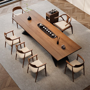 
Song Dynasty aesthetic solid wood tea table and chair combination large board tea table office modern simple Kung Fu coffee table tea table integrated