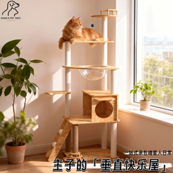 Cat Climbing Frame, Cat House, Cat Tree, All-In-One Solid Wood Space Capsule, Suitable for Small Apartments, Space-Saving Shelf, Cat Toys and Supplies