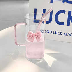 Square Glass Cup with Handle, 2025 New Model, High-Looking Cup for Women, Household Transparent Straw Cup, High Temperature Resistant
