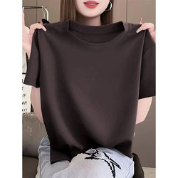 2025 New Style Women's Short-Sleeved T-Shirt, Fashionable, Casual, Versatile, Slimming, Coffee Color Basic Top