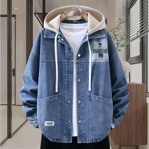 
New autumn style Hong Kong style denim jacket for men's trendy design and removable hat jacket for teenagers