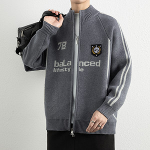 
Cardigan sweater men's autumn new fashion trendy long-sleeved warm embroidered top for teenagers and students