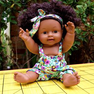 The new 30 cm doll four -sound black skin explosion head doll soft rubber babies girl girl doll toys gift comb