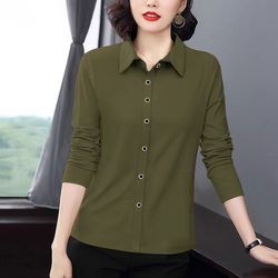 Pure Cotton Shirt Cardigan for Women, New Spring and Autumn Style, Loose Fit, Large Size Shirt, Polo Collar, Long Sleeve T-Shirt, Solid Color Top