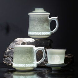 Jingdezhen Intangible Cultural Heritage Linglong Zodiac Ceramic Tea Cup with Tea-Water Separation, Office Cup, Filter Cup with Lid, Gift Cup