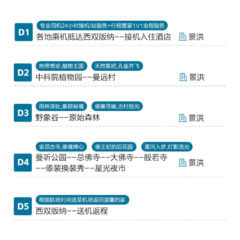 私家小团云南5日游西双版纳野象谷中科院植物园星光夜市5日安4晚