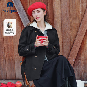 
[Pure Wool] Navigare Italian Small Sail Black Fashion Windbreaker Women's Autumn Mid-Length Jacket