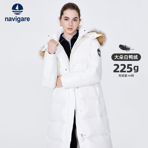 
[Raccoon fur] Navigare Italian small sailing medium-length down jacket for women winter new white duck down jacket