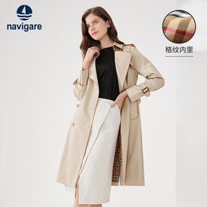 
Navigare Italian small sailing medium-length high-end windbreaker women's 2025 autumn British style double-breasted coat