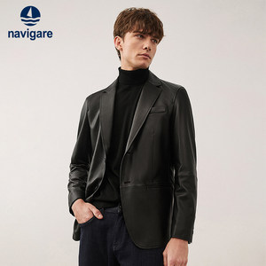 
[Sheepskin] Navigare Italian small sailing black casual suit leather jacket men's spring leather suit jacket