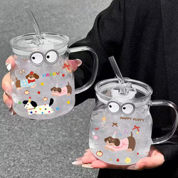 Ins-Style Large-Capacity Straw Cup, Household Glass Cup, Juice Cup, Coffee Cup, Cute and Aesthetically Pleasing Water Cup with Handle