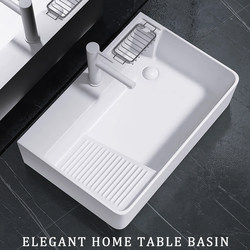 Side-Mounted Washbasin with Washboard, Ceramic Balcony Basin, Household Washbasin, Laundry Sink, Single Basin