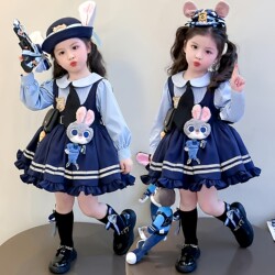 Girls' Dress 2026 New Model Rabbit Police Officer Judy Summer Lolita Dress Zootopia Princess Dress
