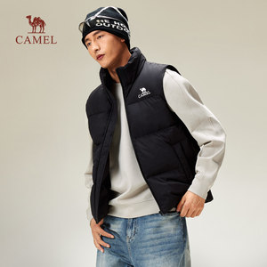 
Camel men and women down vest stand collar autumn and winter 2025 new white duck down warm outside horse clip casual vest trendy