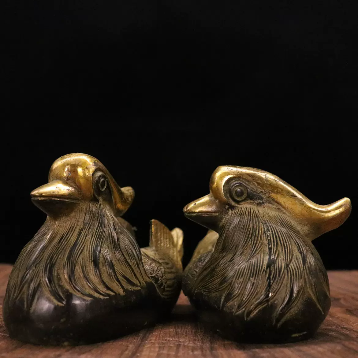 仿古做旧青铜鎏金精巧鸳鸯一对古董古玩杂项铜器收藏