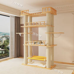 Large Cat House, Cat Tree, Space Capsule Integrated Cat Climbing Frame, Extra-Large Home Cat Shelter, Maine  Ragdoll Solid Wood Cat Villa