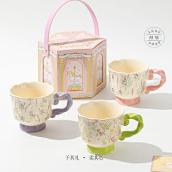 French-Style Floral Mug, Ceramic Cup, Household Drinking Cup, High-Capacity Coffee Cup for Girls, High Aesthetic Value, Office Use