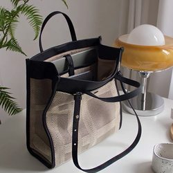 Niche Design High-End Patchwork Plaid Canvas Bag Large Capacity Versatile Handbag Shoulder Tote Bag Crossbody Bag for Women