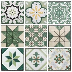 Foshan Ceramic Tiles 300X300 Retro Green Floral Pattern Tiles Kitchen Balcony Floor Tiles Non-Slip and Wear-Resistant