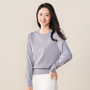 
Spring bamboo genuine autumn new style 100% wool fashionable age-reducing round neck long sleeve knitted top thin cardigan for women
