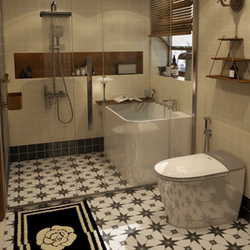French Retro Small Floral Tiles Bathroom Non-Slip Cafe Floor Tiles Kitchen Bathroom Black and White Small Floral Tiles Balcony Tiles