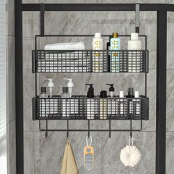 Bathroom Hanging Rack, Toilet Storage Rack, Towel Rack Behind the Door, No-Drill Shower Room Glass Door Hanging Basket