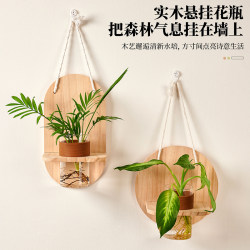 Solid Wood Wall-Mounted Flower Pots, Wall Decorations, Creative Hydroponic Glass Vases, Living Room Background Wall Plant Hangings, Wall Decorations