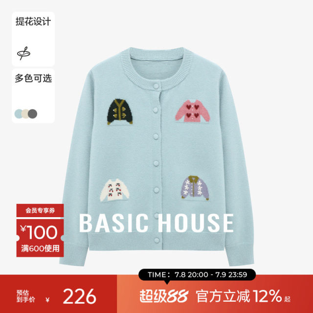 Basic House/Baijiahao round neck jacquard sweater this year's trendy loose long-sleeved short cardigan jacket for women
