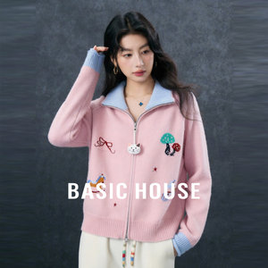 
Basic House/Baijiahao age-reducing Trojan horse embroidered knitted cardigan women's half turtleneck zipper sweater jacket