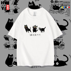 Japanese-Style Creative Cat Black Cat Kitten Doing Nothing but Breaking down Niche Short-Sleeve T-Shirt for Men and Women Pure Cotton