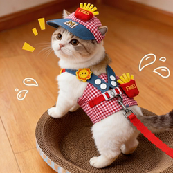 Cat Leash, French Fries Harness, Sun Hat, Cute Outfit Set, Ragdoll, Golden Shaded, Vest-Style, Anti-Escape for Outdoor Use