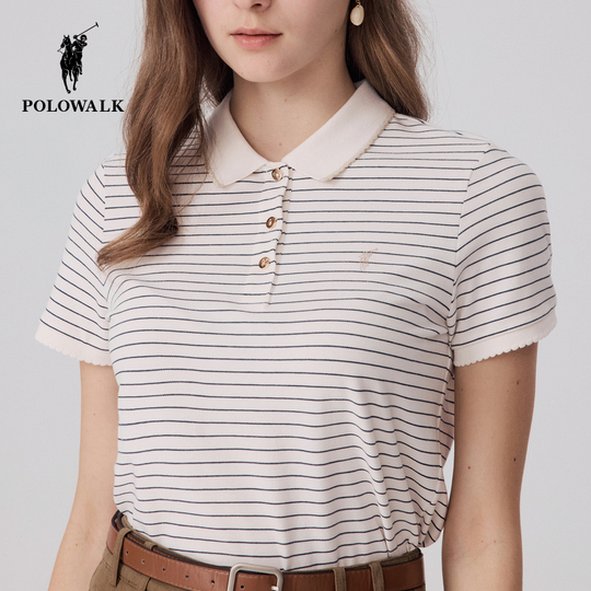 Polowalk レディース ストライプ ポロシャツ - 夏 2024