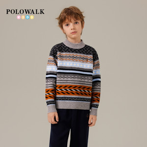 
POLOWALK children's clothing boys' sweater 2025 autumn and winter new fashion jacquard skin-friendly half-high neck pullover sweater
