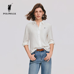 Polowalk Women's Linen Long-Sleeved Shirt Spring and Summer Style Simple and Versatile Casual Lightweight Shirt Versatile Top