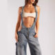 European and American Amazon cross-border zipper denim overalls for women's autumn loose casual pocket wide-leg trousers for women
