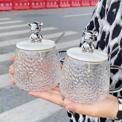 ins Feng Xiaoxiong Glass Cup, High Aesthetic Value, with Handle, Household Water Cup, Tea Cup, Breakfast Cup, Coffee Cup, Milk Cup