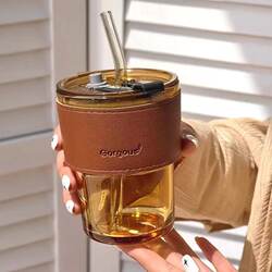 Pull down for Details to Receive a Discount. High-Quality Glass Cup, Coffee Cup with Lid and Straw, Milk Beverage Cup, Flower Tea Cup