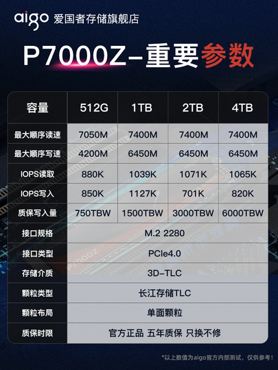 Aigo P7000z 2TB NVMe PCIe 4.0 SSD - Desktop, Laptop, PS5 Compatible