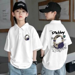 Children's Boys' Short-Sleeved Medium and Large Kidsren's T-Shirts for Outer Wear Summer Pure Cotton Trendy Casual Boys' Clothing Polo Shirt Tops