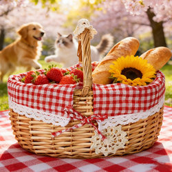 Outdoor Picnic Basket, Rattan Woven Tote, Wicker Shopping Basket, Egg Basket, Vegetable Basket, Hand-Held Basket, Fruit Basket, Country Style