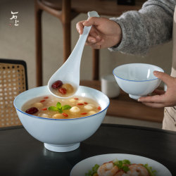 Shishang Dongfang Jingdezhen 2026 New High-Temperature Ceramic Tableware, High Aesthetic Value, Beautiful Household Soup Bowl and Large Soup Spoon