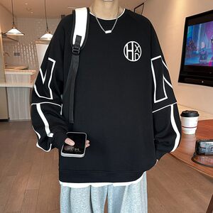 Spring and autumn and winter teenager round neck sweatshirt boy student pure cotton long sleeve T-shirt big children's top plus velvet base shirt
