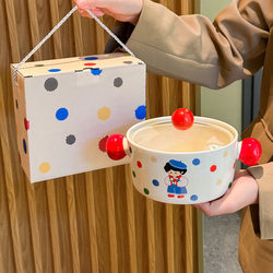 Jingdezhen Pang Donglai Gives This Girl a Birthday Gift: ins Cream-Style Tableware Cartoon Polka Dot Ceramic Instant Noodle Bowl