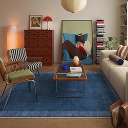 Retro Living Room Carpet, Accessible Luxury and High-End Feel, Blue Mid-Century Style Sofa Coffee Table Floor Mat, 2025 New Anti-Slip Carpet
