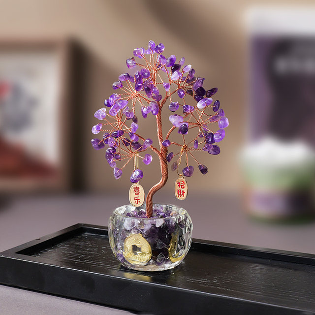 Natural crystal money tree home living room office desktop workstation decoration creative ornaments fortune crystal tree
