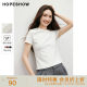Red Sleeve 2025 Spring New Women's Solid Color Forward-Shoulder Round Neck Pull-Up T-Shirt

