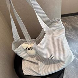 Korean Large-Capacity Canvas Bag for Women, Spring Lazy Style Bag, White Single-Shoulder Commuter Canvas Bag ins